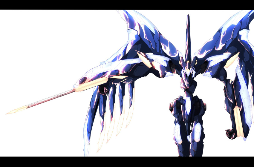 arm_blade glowing highres horns letterboxed makoppe_730 mark_alles mecha no_humans shiny solo soukyuu_no_fafner spikes weapon white_background wings