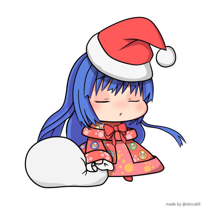 1girl blue_hair hat highres kanon meme minase_nayuki non-web_source padoru_(meme) santa_hat sleeping