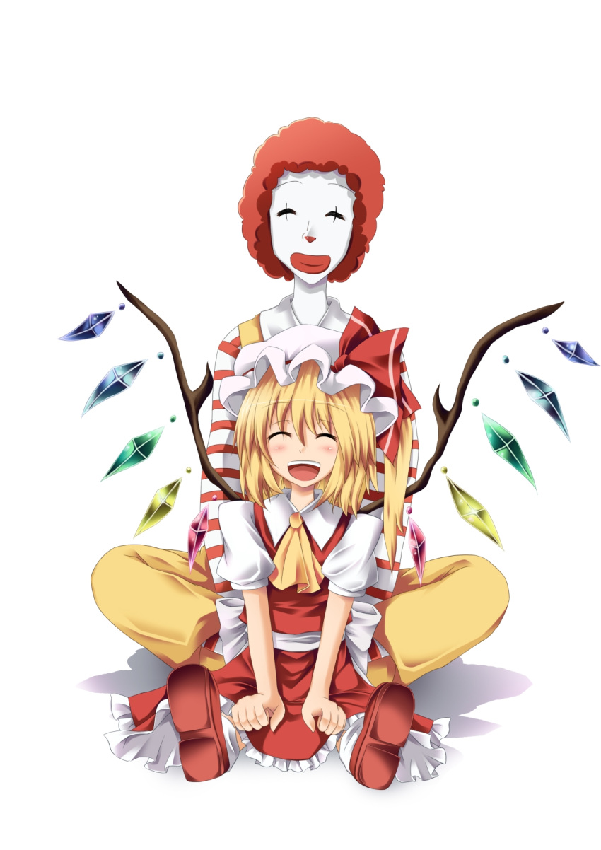 crossover flandre_scarlet highres mcdonald's mcdonald's ronald_mcdonald roshin short_hair smile touhou wings