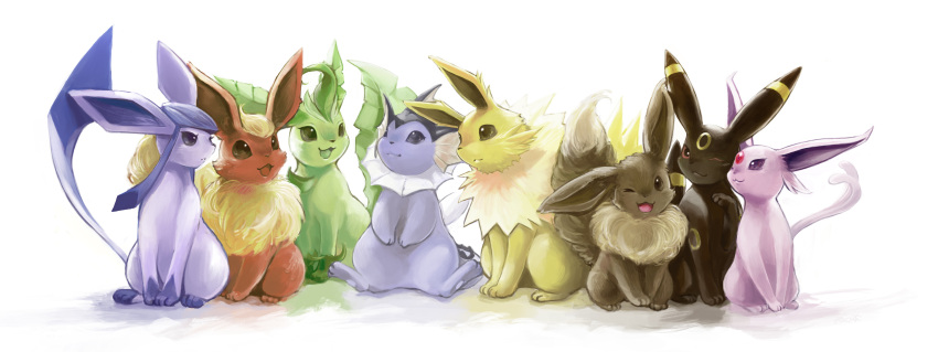 absurdres eevee espeon everyone flareon glaceon highres jolteon leafeon long_image nejita no_humans pokemon pokemon_(creature) umbreon vaporeon wide_image wink