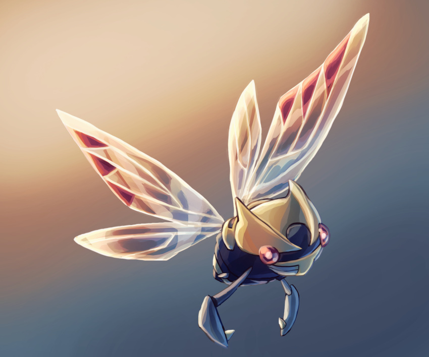 bug claws commentary_request flying full_body fusenryo gradient gradient_background highres ninjask no_humans pokemon pokemon_(creature) red_eyes solo