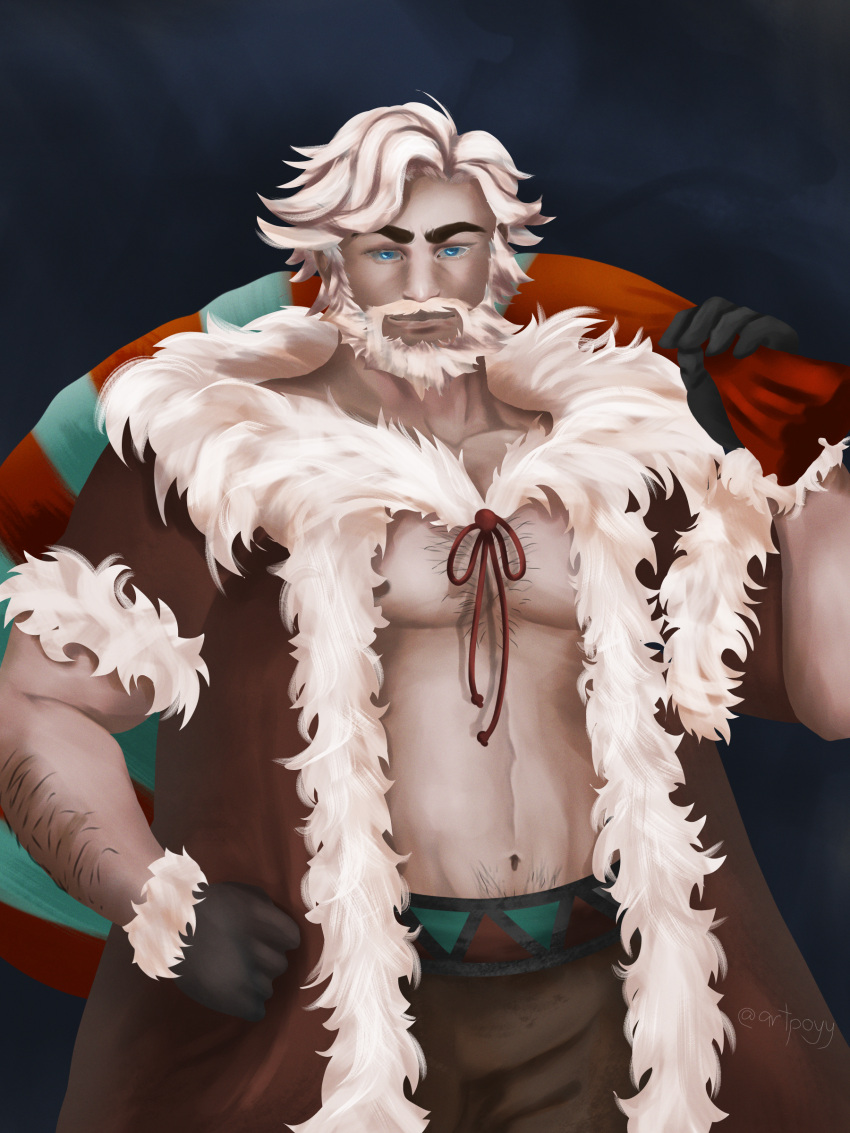 1boy absurdres beard blue_eyes cookie_run eggnog_cookie facial_hair highres solo white_hair