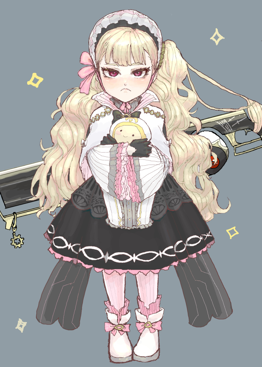 dmai7fqaspht5e4 doll doll_hug dress eitri_(fire_emblem) fire_emblem fire_emblem_heroes gloves gun hairband highres keychain kiran_(fire_emblem) lolita_fashion lolita_hairband long_hair object_hug pantyhose prehensile_hair tri_tails weapon