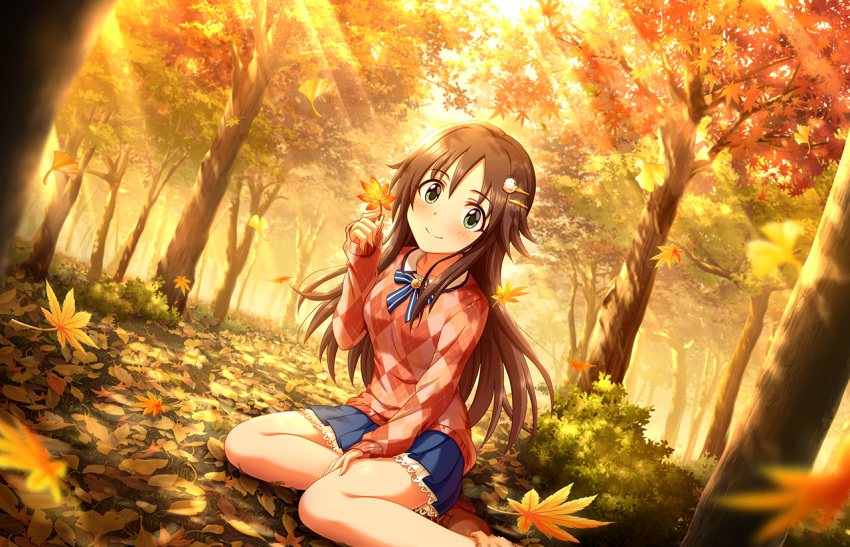 autumn blush brown_eyes brown_hair dress himekawa_yuki idolmaster_cinderella_girls_starlight_stage long_hair smile