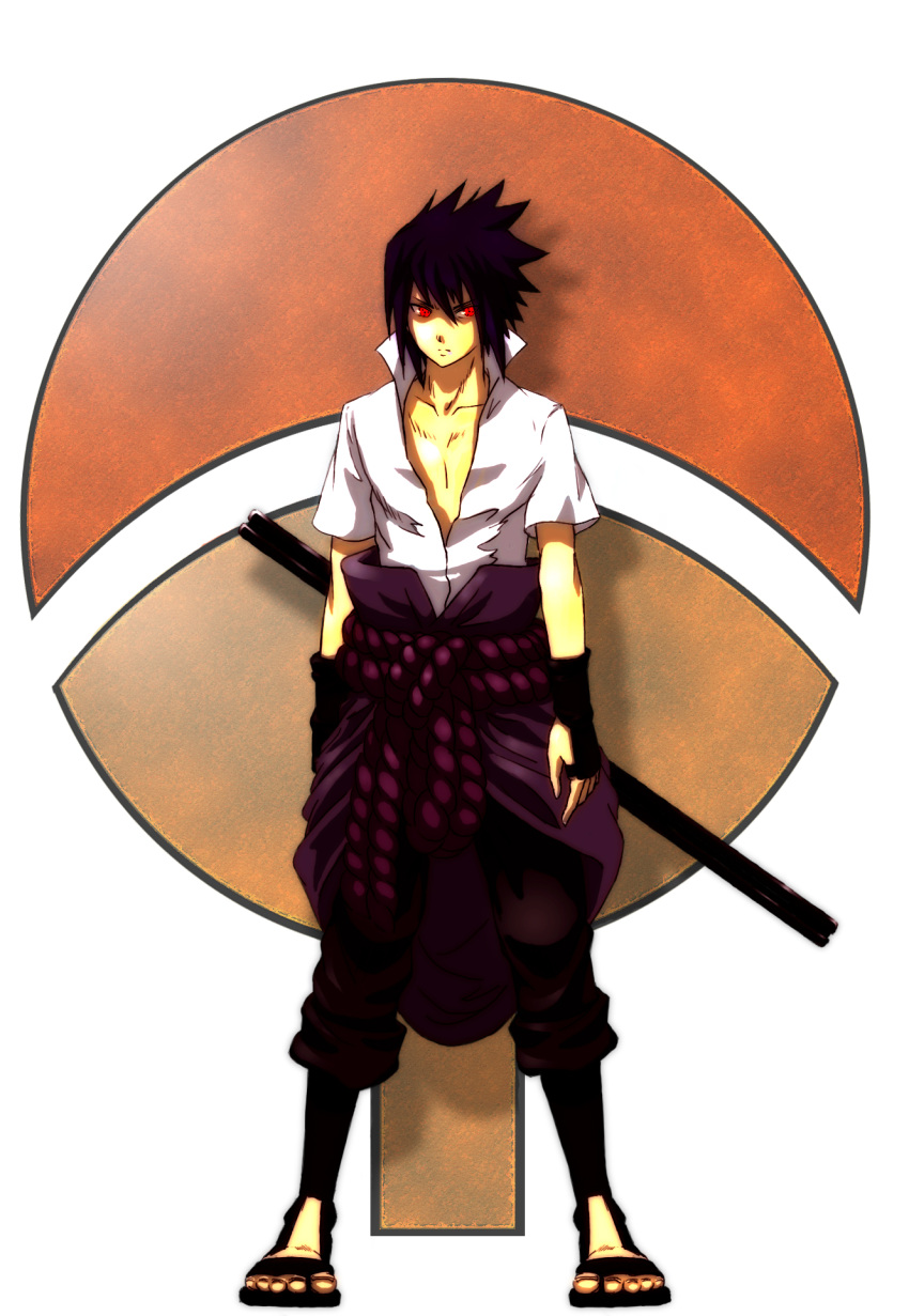 black_hair highres male mushina_suzume naruto red_eyes solo uchiha_sasuke uchiha_symbol