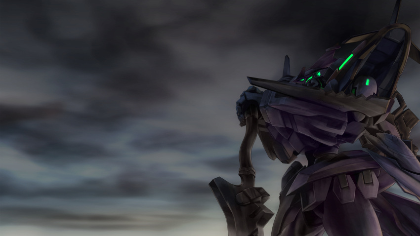 game_cg hand_on_hilt highres looking_ahead mecha muvluv muvluv_alternative muvluv_unlimited:_the_day_after no_humans official_art rafale_(muvluv) science_fiction solo sword tactical_surface_fighter upper_body visor weapon
