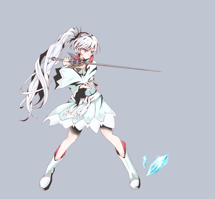 1girl bakuma long_hair ponytail rapier rwby solo sword weapon weiss_schnee white_hair
