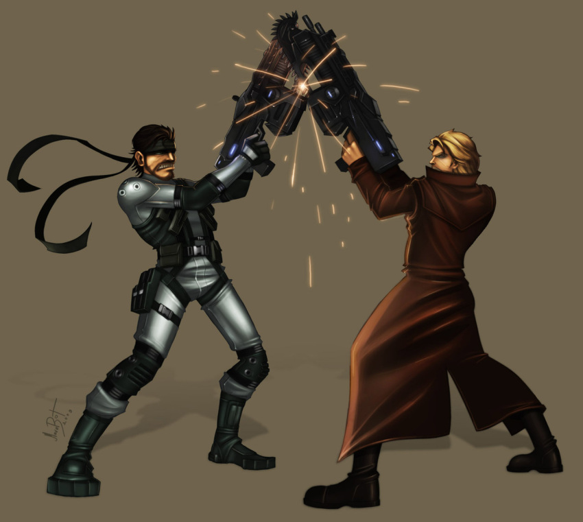 bodysuit brothers chainsaw gears_of_war lancer_(weapon) liquid_snake metal_gear_solid parody siblings solid_snake