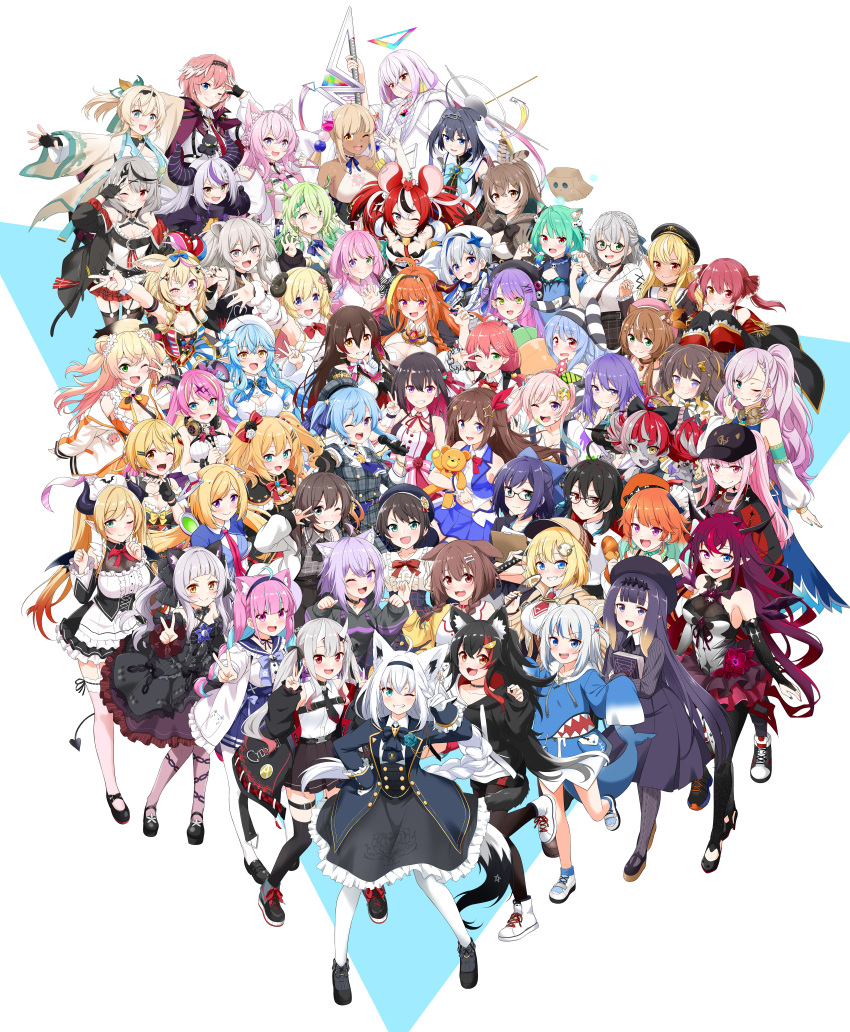 1other 6+girls ;) a-chan_(hololive) absolutely_everyone absurdres ahoge airani_iofifteen akai_haato aki_rosenthal alternate_costume amane_kanata androgynous animal_ear_fluff animal_ears animal_hood animal_on_head ankimo_(tokino_sora) antlers anya_melfissa ascot ayunda_risu azki_(hololive) bangs bare_shoulders belt beret bird bird_on_head black_belt black_collar black_dress black_hair black_headwear black_hoodie black_jacket black_legwear black_shorts black_skirt blonde_hair blue_bow blue_eyes blue_hair blue_jacket blue_skirt blunt_bangs blush bodysuit book bow braid braided_bun braided_ponytail breasts bridal_gauntlets brown_cloak brown_corset brown_eyes brown_hair cat_ears cat_girl ceres_fauna chain cheese chest_sarashi claw_pose cloak collar collared_shirt commentary coyote_ears crow_(la+_darknesss) crown_braid dated demon_horns demon_tail demon_wings detached_hair dice_hair_ornament dog_ears dog_tail doll double_bun dragon_girl dragon_horns dress drumsticks elbow_gloves english_commentary enma-chan everyone eyebrows_visible_through_hair felutiahime fingerless_gloves fish_tail flower food fox_ears fox_girl fox_shadow_puppet fox_tail friend_(nanashi_mumei) frilled_skirt frills full_body garter_straps gawr_gura glasses gloves gothic_lolita gradient_hair green_eyes green_hair grey_eyes grey_legwear grin hair_between_eyes hair_bow hair_flower hair_intakes hair_ornament hairband hairclip hakos_baelz hakui_koyori halo halterneck hand_on_hilt haori hat head_chain head_wings headphones headphones_around_neck heart heart_ahoge heart_hands heterochromia highres himemori_luna holding holding_book holding_doll holding_food holding_sword holding_weapon hololive hololive_english hololive_indonesia hood hooded_cloak hoodie horns hoshimachi_suisei houshou_marine inugami_korone irys_(hololive) jacket japanese_clothes jester_cap katana kazama_iroha key_necklace kiryu_coco kureiji_ollie la+_darknesss lion_ears lion_girl lolita_fashion long_hair long_skirt looking_at_viewer mano_aloe medium_breasts metal_collar minato_aqua momosuzu_nene moona_hoshinova mori_calliope mouse_ears mouse_girl mousetrap mr._squeaks_(hakos_baelz) multicolored_eyes multicolored_hair multiple_girls murasaki_shion nakiri_ayame nanashi_mumei natsuiro_matsuri necktie nekomata_okayu ninomae_ina'nis official_alternate_costume omaru_polka omega_alpha on_head one_eye_closed oni_horns ookami_mio oozora_subaru open_clothes open_jacket open_mouth orange_hair ouro_kronii pantyhose partially_fingerless_gloves pavolia_reine peaked_cap pentagram pink_hair pink_necktie plaid plaid_skirt planet_hair_ornament pleated_skirt pointy_ears ponytail prison_clothes purple_hair rabbit_ears rabbit_girl rainbow_hair rat red_eyes red_jacket red_necktie red_skirt redhead roboco-san sakamata_chloe sakura_miko sarashi shark_girl shark_hood shark_tail sharp_teeth sheep_girl sheep_horns shirakami_fubuki shiranui_flare shirogane_noel shirt shishiro_botan short_hair short_shorts shorts sidelocks silver_hair simple_background skirt sleeves_past_wrists small_breasts smile spiked_collar spikes squirrel_ears squirrel_girl streaked_hair swept_bangs sword tail tail_around_leg takanashi_kiara takane_lui teeth thigh-highs thigh_strap tokino_sora tokoyami_towa tongue tongue_out triangle_halo tsukumo_sana tsunomaki_watame twin_braids twintails two-tone_hair uruha_rushia usada_pekora v very_long_hair violet_eyes virtual_youtuber watson_amelia weapon white_background white_bodysuit white_hair white_jacket white_legwear white_shirt wings wolf_ears wolf_girl wolf_tail yatagarasu_(tsukumo_sana) yellow_eyes yellow_jacket yozora_mel yukihana_lamy yuzuki_choco zombie