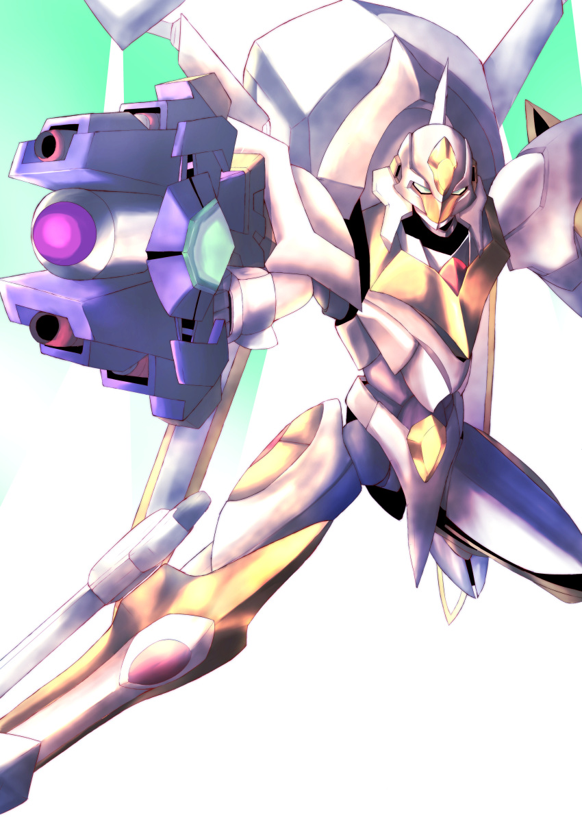 armor code_geass code_geass_hangyaku_no_lelouch_r2 commentary commentary_request dual_wielding energy_wings gloves glowing glowing_eye glowing_wings holding holding_sword holding_weapon kamisori_makuro lancelot_(code_geass) lancelot_albion mecha no_humans robot weapon wings