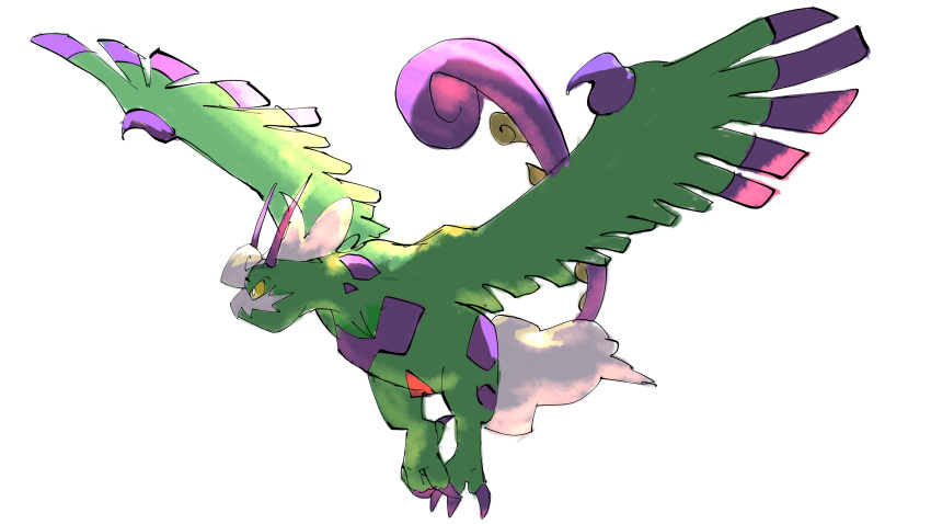 absurdres closed_mouth commentary_request facial_hair flying full_body highres looking_to_the_side mustache no_humans pecohophop pokemon pokemon_(creature) simple_background solo talons tornadus tornadus_(therian) white_background