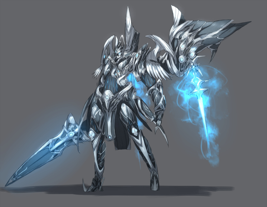 highres shirogane_usagi simple_background sword weapon wings