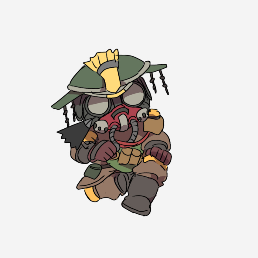 1non-binary apex_legends black_footwear bloodhound_(apex_legends) boots brown_gloves cable chibi clenched_hand gloves goggles grey_background head_tilt helmet nojima_minami queer rebreather sitting solo trans