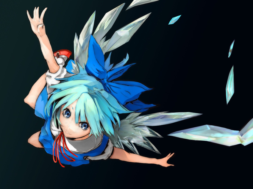 absurdres blue_eyes blue_hair bow cirno hair_bow hanimani highres short_hair solo touhou wings