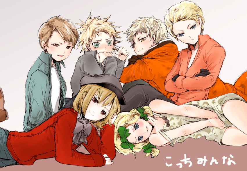 blonde_hair blue_eyes butters_stotch character_request dress gloves kenny_mccormick marjorine newsboy_cap pip ribbon short_hair south_park trap tweek_tweak