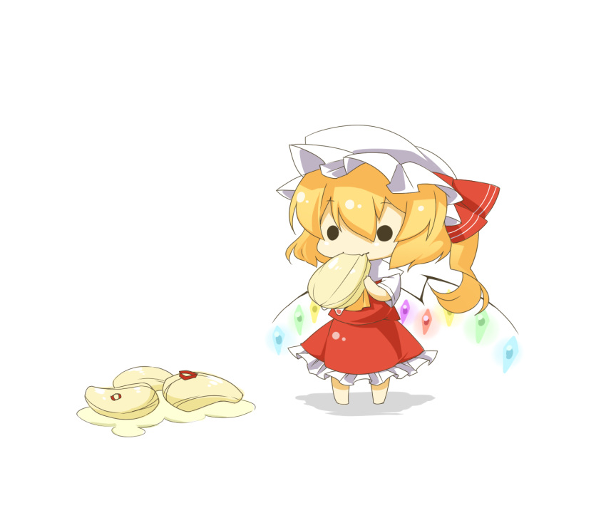 1girl blonde_hair chibi eating eiri_(eirri) flandre_scarlet hat highres solo touhou