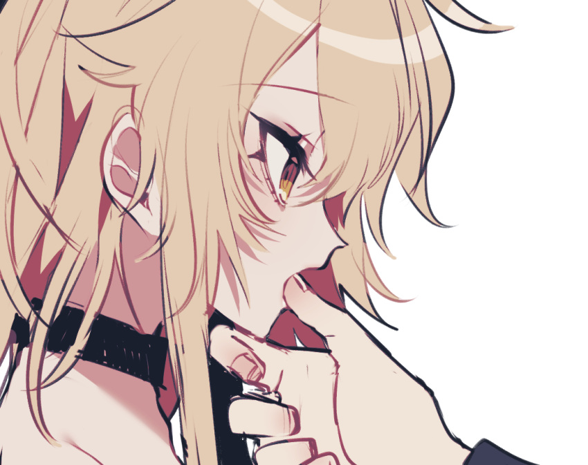 1boy blonde_hair choker crossdressing finger_in_another's_mouth finger_in_mouth finger_to_mouth koyashaka looking_down male_focus original otoko_no_ko pale_skin profile yellow_eyes