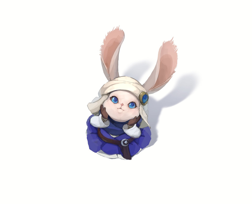 1other ambiguous_gender animal_ears belt blue_robe blue_scarf brown_gloves commentary final_fantasy final_fantasy_xiv from_above full_body furry glaa_da gloves hands_on_own_cheeks hands_on_own_face hands_up highres long_sleeves looking_up loporrit rabbit rabbit_ears scarf shadow simple_background solo turban whiskers white_background white_headwear