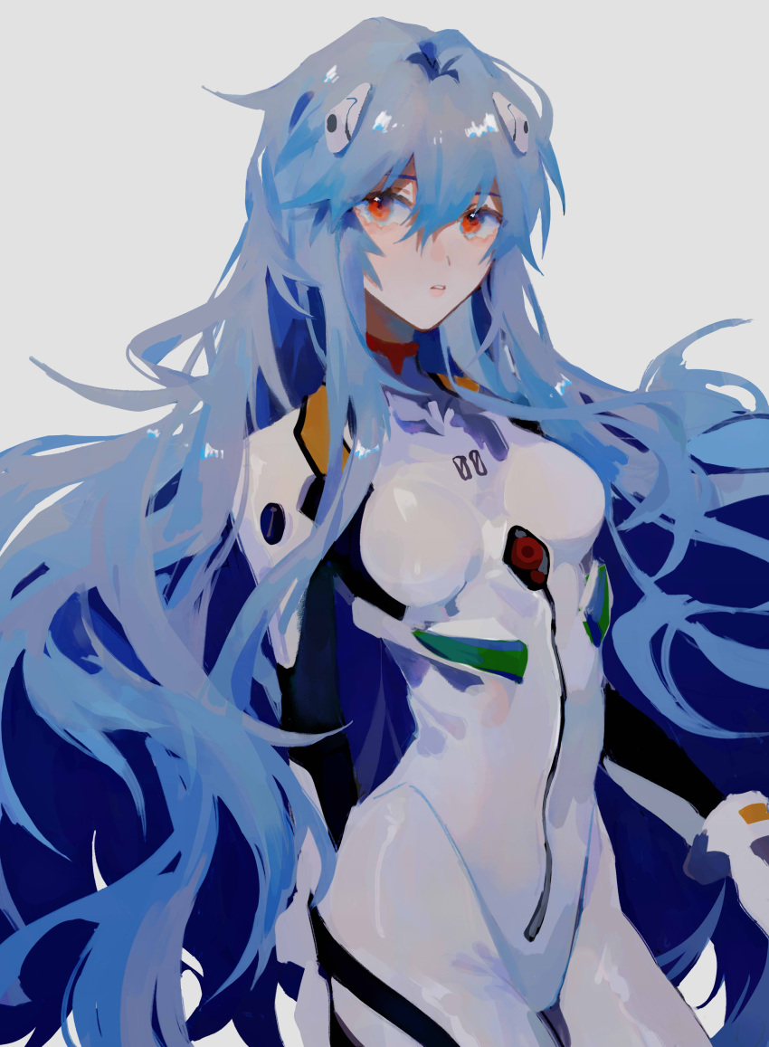 1girl absurdres ayanami_rei blue_hair bodysuit evangelion:_3.0+1.0_thrice_upon_a_time hairpods highres interface_headset long_hair mogutofuoes neon_genesis_evangelion pilot_suit plugsuit rebuild_of_evangelion red_eyes solo white_bodysuit