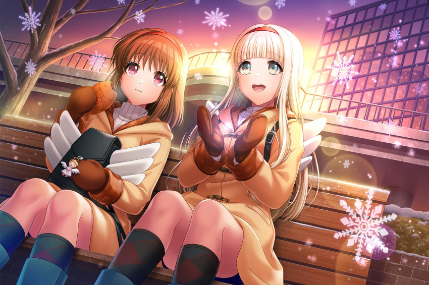 blonde_hair blush d4dj fukushima_noa jacket long_hair smile tsukimiya_ayu yellow_eyes