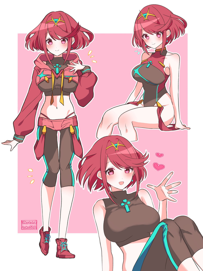 adapted_costume alternate_costume bangs black_swimsuit breasts chest_jewel competition_swimsuit headpiece highres kotohatoko510 large_breasts one-piece_swimsuit pyra_(pro_swimmer)_(xenoblade) pyra_(xenoblade) red_eyes red_swimsuit redhead ribbed_swimsuit short_hair swept_bangs swimsuit tiara two-tone_swimsuit xenoblade_chronicles_(series) xenoblade_chronicles_2
