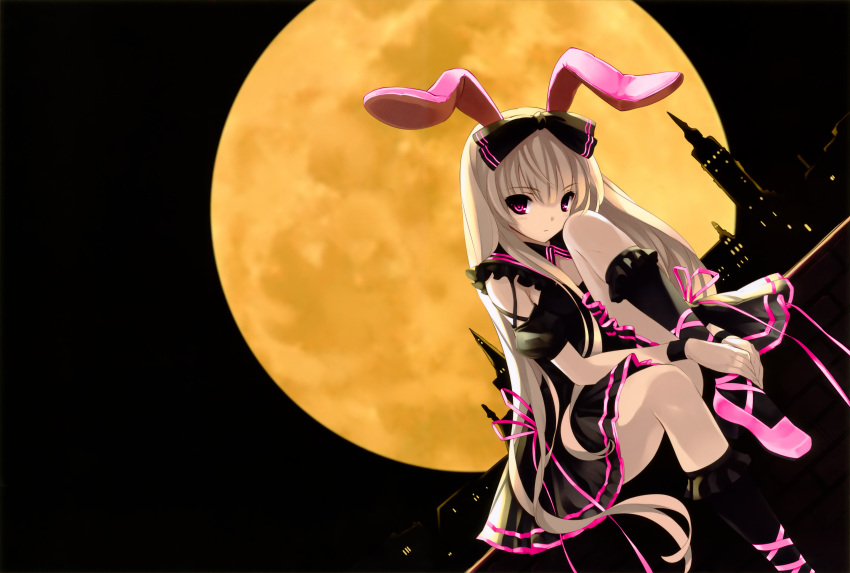 animal_ears black bunnygirl cradle kuroya_shinobu misaki_kurehito moon scan