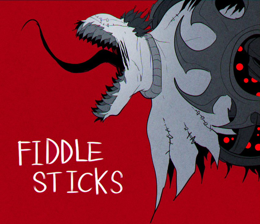 character_name fiddlesticks from_side gj_gwaeji highres league_of_legends monster open_mouth red_background scarecrow sharp_teeth solo teeth tongue tongue_out