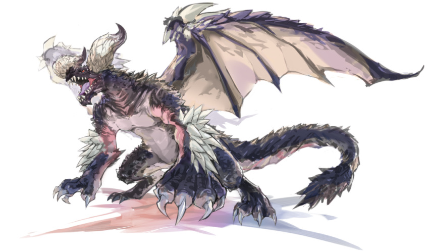 animal_focus claws commentary_request dragon horns monster_hunter_(series) nejikyuu nergigante no_humans partial_commentary scales simple_background white_background wings