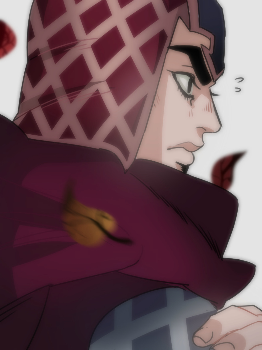 1boy argyle black_eyes blush_visible_through_clothes crossed_arms guido_mista hat highres jojo_no_kimyou_na_bouken jonya male_focus profile red_scarf scarf solo sweat vento_aureo