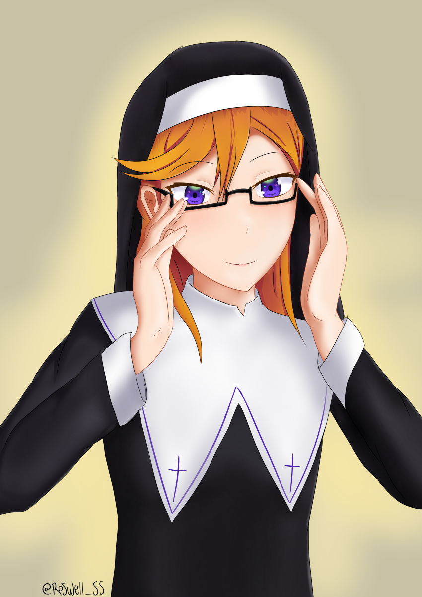 1girl absurdres extremely_high_resolution extremely_large_filesize female glasses highres incredibly_absurdres large_filesize love_live! love_live!_superstar!! nun orange_hair pure_girl roswell-ss semi-rimless_eyewear shibuya_kanon smile very_high_resolution violet_eyes