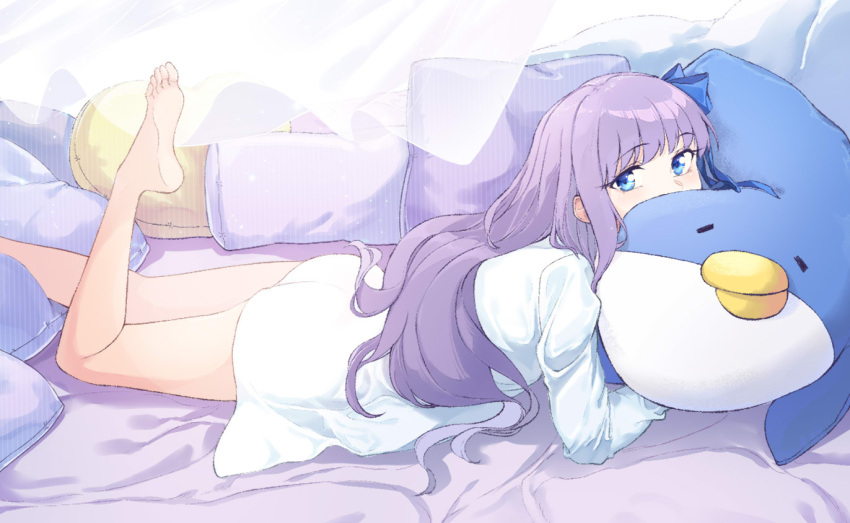 1girl bangs blue_eyes blush breasts coffeekite fate/extra fate/extra_ccc fate_(series) long_hair long_sleeves looking_at_viewer meltryllis_(fate) purple_hair small_breasts solo