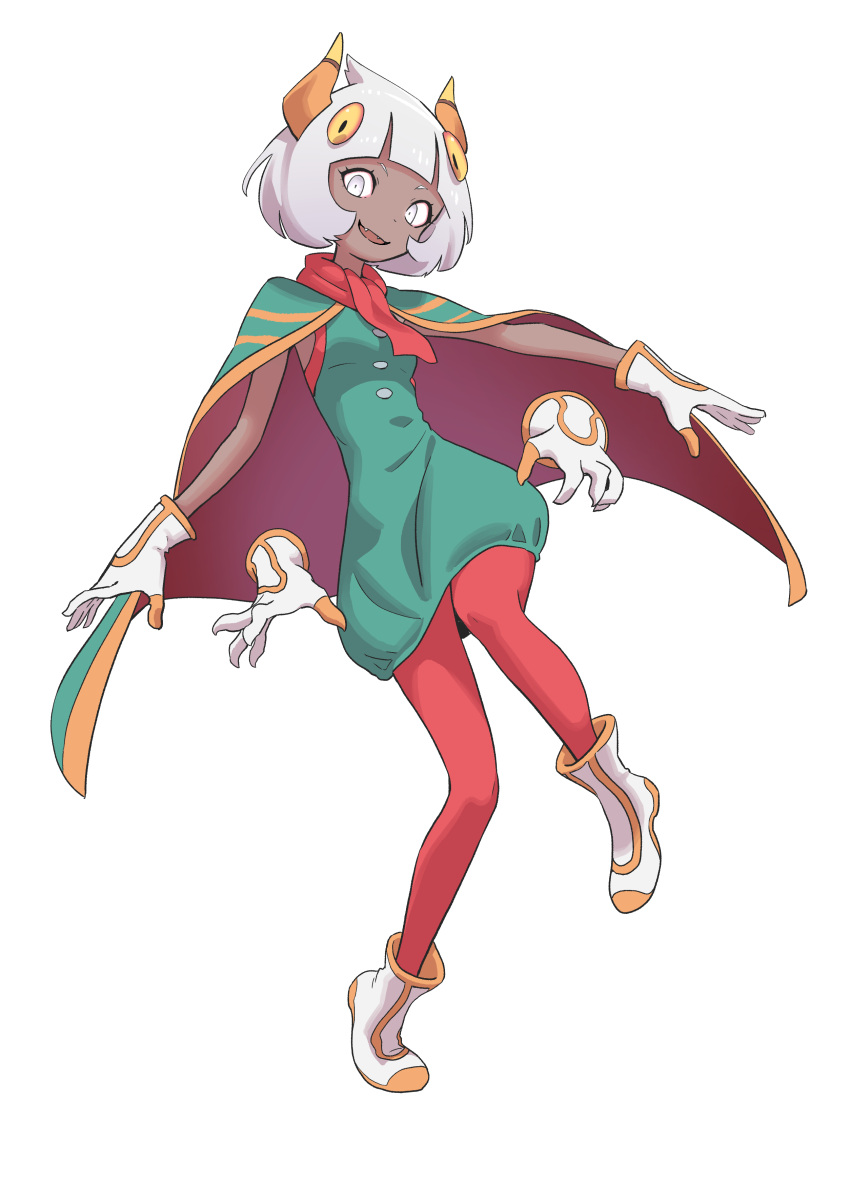 absurdres cape dark-skinned_female dark_skin disembodied_limb extra_eyes genderswap genderswap_(mtf) gloves green_cape highres horns kawayabug kirby_(series) personification red_legwear red_scarf scarf taranza white_footwear white_gloves white_hair