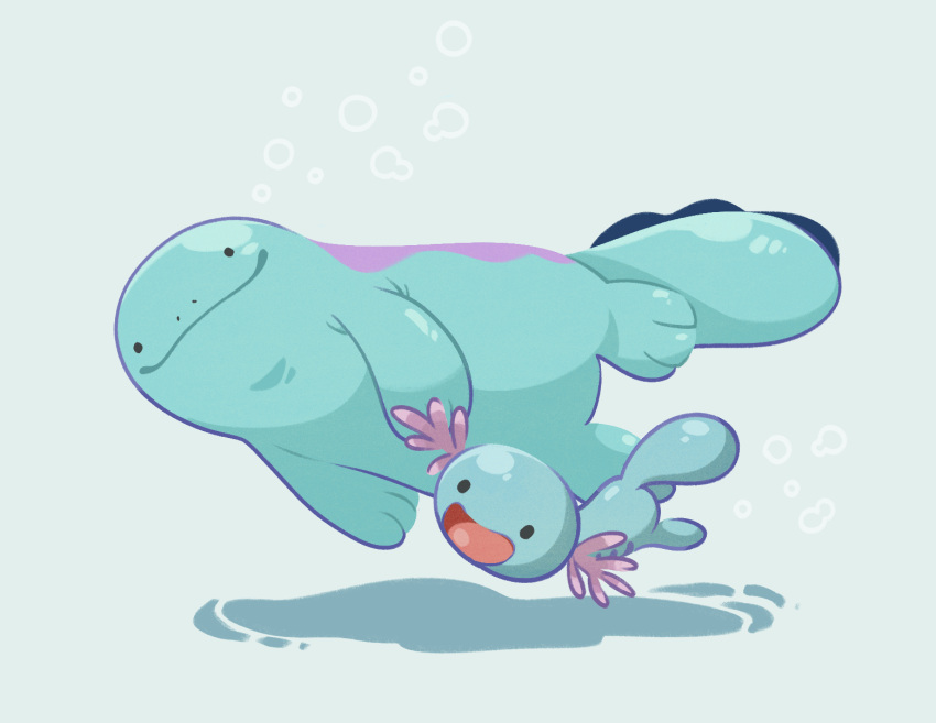 air_bubble black_eyes bubble closed_mouth commentary_request evolutionary_line highres korean_commentary no_humans open_mouth pokemon pokemon_(creature) quagsire smile swimming tongue underwater wooper yamaegom