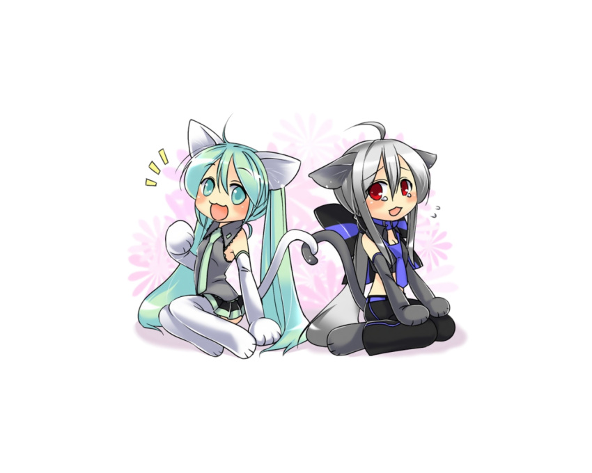 animal_ears caffein catgirl hatsune_miku tail vocaloid white yowane_haku