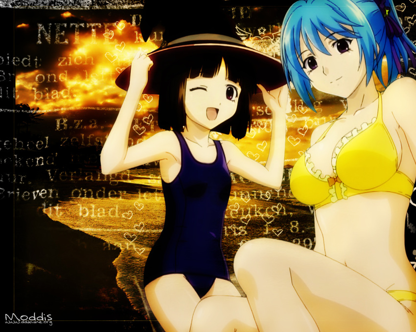 2girls bikini kurono_kurumu rosario+vampire school_swimsuit sendo_yukari swimsuit watermark