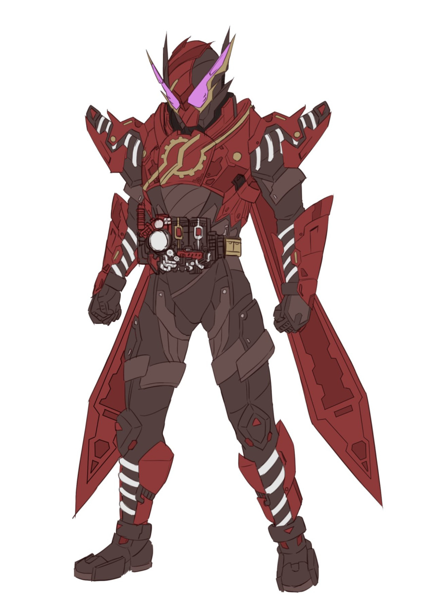 1boy armor clenched_hands compound_eyes flat_color hazard_trigger highres kamen_rider kamen_rider_build kamen_rider_build_(series) male_focus pink_eyes rabbit rabbit+rabbit_form shoulder_armor signature sketch spring_(object) tsubasansan unfinished upper_body