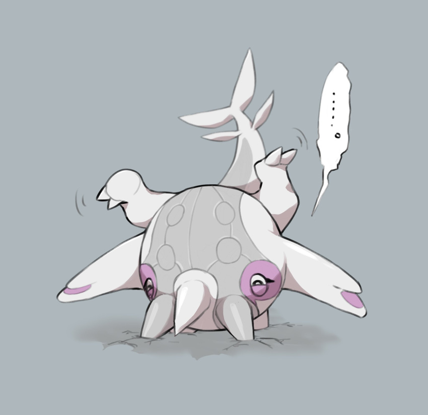 ... animal_focus annoyed black_eyes cetitan claws commentary_request grey_background grey_theme half-closed_eyes highres hotarubi_(bugkhdu) legs_up motion_lines no_humans pokemon pokemon_(creature) simple_background sketch solo speech_bubble spikes spoken_ellipsis stuck upside-down