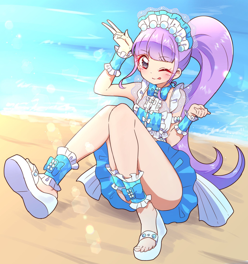 beach day highres kiratto_pri_chan long_hair manaka_non ocean ponytail pretty_(series) pripara purple_hair rr_aikatsu summer_maid_coord