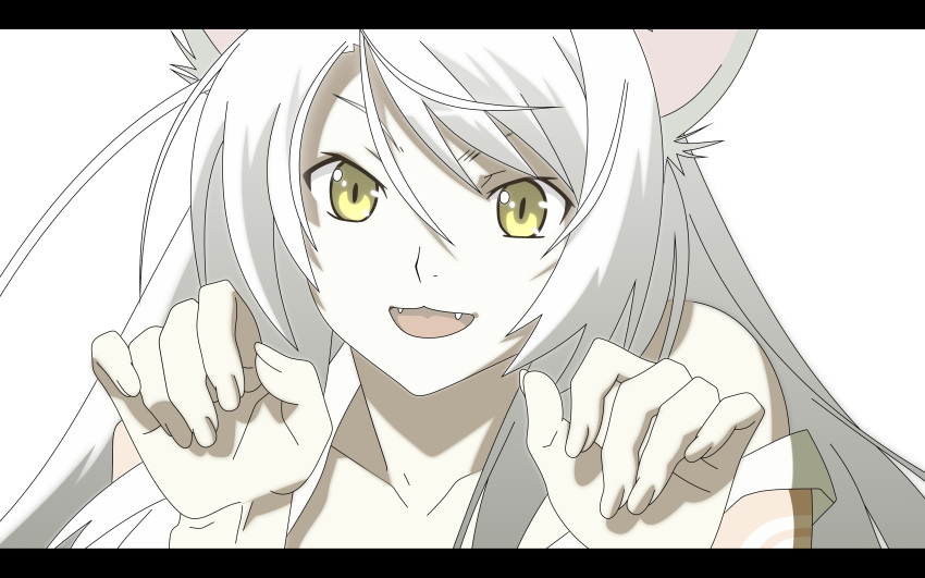 animal_ears bakemonogatari catgirl close hanekawa_tsubasa transparent vector white_hair yellow_eyes