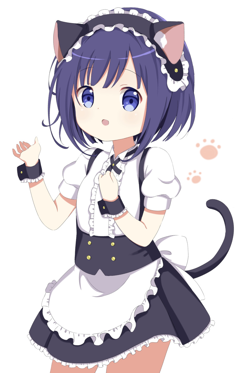 absurdres animal_ears apron black_hairband black_skirt blue_eyes blue_hair cat_ears cat_girl cat_tail center_frills collared_shirt fake_animal_ears fleur_de_lapin_uniform frilled_apron frilled_hairband frilled_shirt frills fuiba_fuyu gochuumon_wa_usagi_desu_ka? hairband highres lolita_hairband maid miniskirt neck_ribbon puffy_short_sleeves puffy_sleeves rabbit-hinata ribbon shirt short_sleeves skirt suspenders tail underbust uniform waist_apron waitress white_apron white_shirt wrist_cuffs