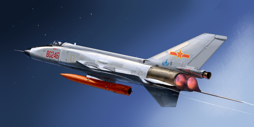 absurdres aircraft airplane asterozoa blue_background clouds commentary_request fighter fighter_jet fire flying gradient gradient_background highres jet mecha military military_vehicle night night_sky no_humans original signature sky star_(sky)