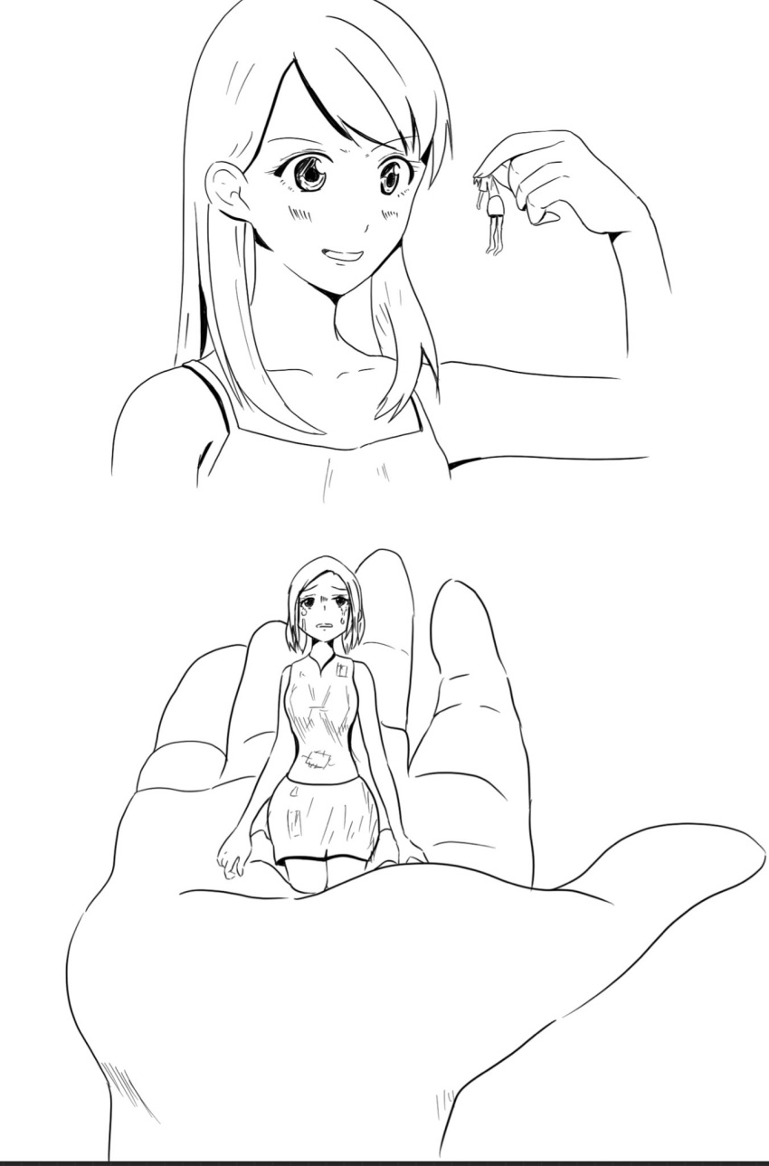 aki28 giantess hand hand_ride hands macrophilia micro pixiv shrinking shrunk shrunken_person shrunken_woman tiny_human trampling