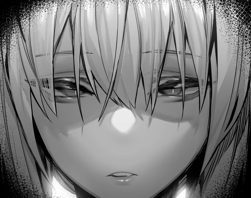 1girl bangs close-up commentary_request fate/grand_order fate_(series) greyscale highres hxd long_hair monochrome morgan_le_fay_(fate) parted_lips shaded_face sidelocks very_long_hair