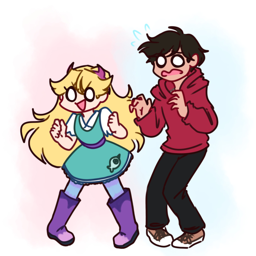 1boy 1girl blonde_hair brown_hair female horns male marco_diaz star_butterfly star_vs_the_forces_of_evil