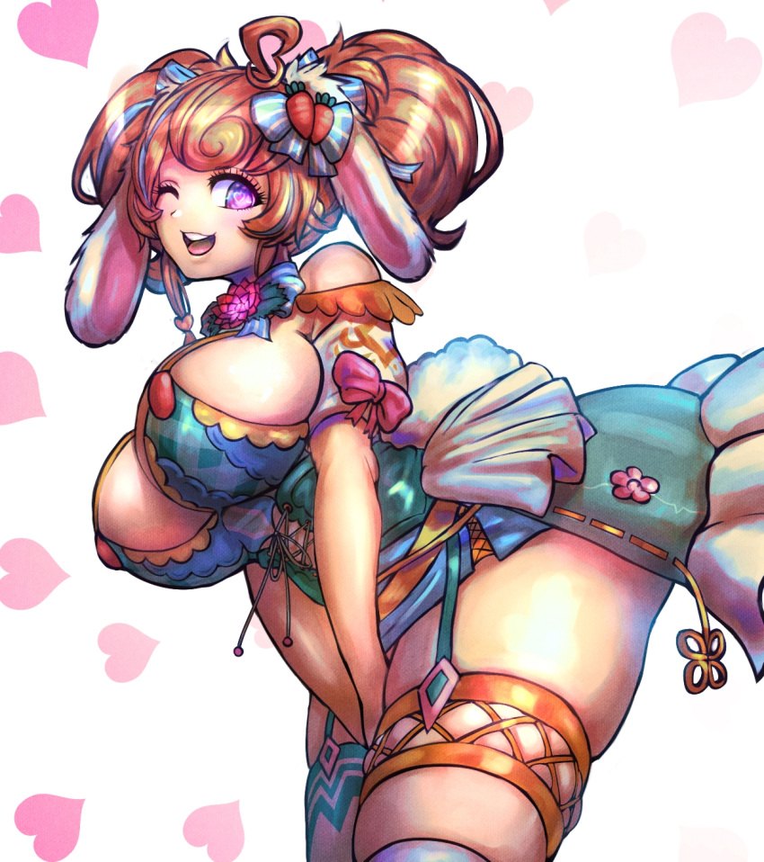 1girl ahoge animal_ears asymmetrical_legwear between_breasts between_legs blue_bow blue_dress blush bodice bonnie_(bunny_gif) bow breasts bunny_ayumi bunny_ayumi_(vtuber) carrot_hair_ornament colored_shadow commentary corset cowboy_shot cross-laced_clothes cross-laced_top dgrp_(minhduc12333) double_bun dress english_commentary eyebrows_visible_through_hair finger_to_mouth floppy_ears food-themed_hair_ornament garter_belt gold_trim hair_between_eyes hair_bow hair_ornament hand_between_legs heart heart_eyes heart_hair_ornament highres indie_virtual_youtuber komatsuzaki_rui_(style) large_breasts looking_at_viewer off-shoulder_dress off_shoulder one_eye_closed open_mouth orange_hair own_hands_together plaid rabbit_ears rabbit_girl rabbit_tail real_life shadow short_hair short_sleeves short_twintails sideboob sidelocks signature simple_background skindentation smile smiley_face solo standing striped striped_bow tail thank_you thick_thighs thigh-highs thighs twintails two-tone_bow underbust uneven_legwear valentine virtual_youtuber white_background white_bow