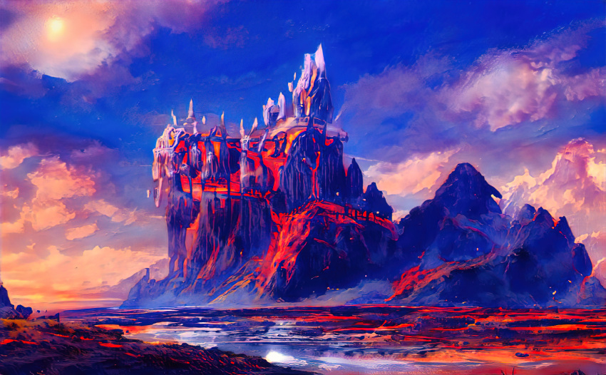 blue_sky clouds day highres landscape molten_rock mountain no_humans original sawsan scenery sky