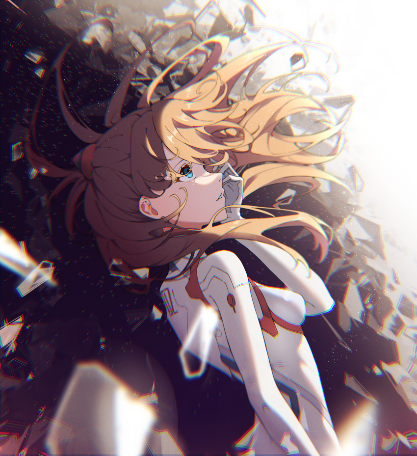 1girl absurdres bis_chu_it blue_eyes bodysuit breasts brown_hair floating_hair from_side headgear highres long_hair neon_genesis_evangelion parted_lips plugsuit rebuild_of_evangelion shiny shiny_hair small_breasts solo souryuu_asuka_langley upper_body white_bodysuit