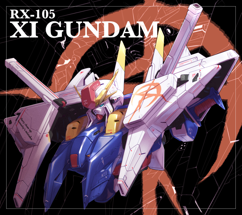 absurdres blue_eyes character_name commentary_request emblem english_text fune_(fune93ojj) gundam gundam_hathaway's_flash highres mecha mobile_suit no_humans science_fiction solo upper_body v-fin xi_gundam