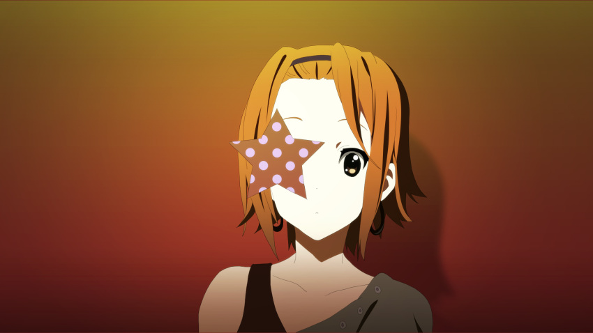 asymmetrical_clothes bad_id brown_eyes brown_hair close-up collarbone earrings forehead highres jewelry k-on! kuresu_(alice-pma) solo star tainaka_ritsu vector