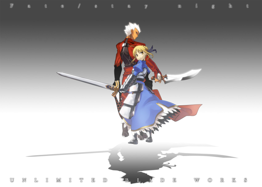 ahoge archer excalibur fate/stay_night fate_(series) highres kanshou_&amp;_bakuya saber sword type-moon weapon yuuzii